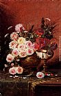 Famous Roses Paintings - Still Life Of Roses And A Nautilus Cup On A Draped Table